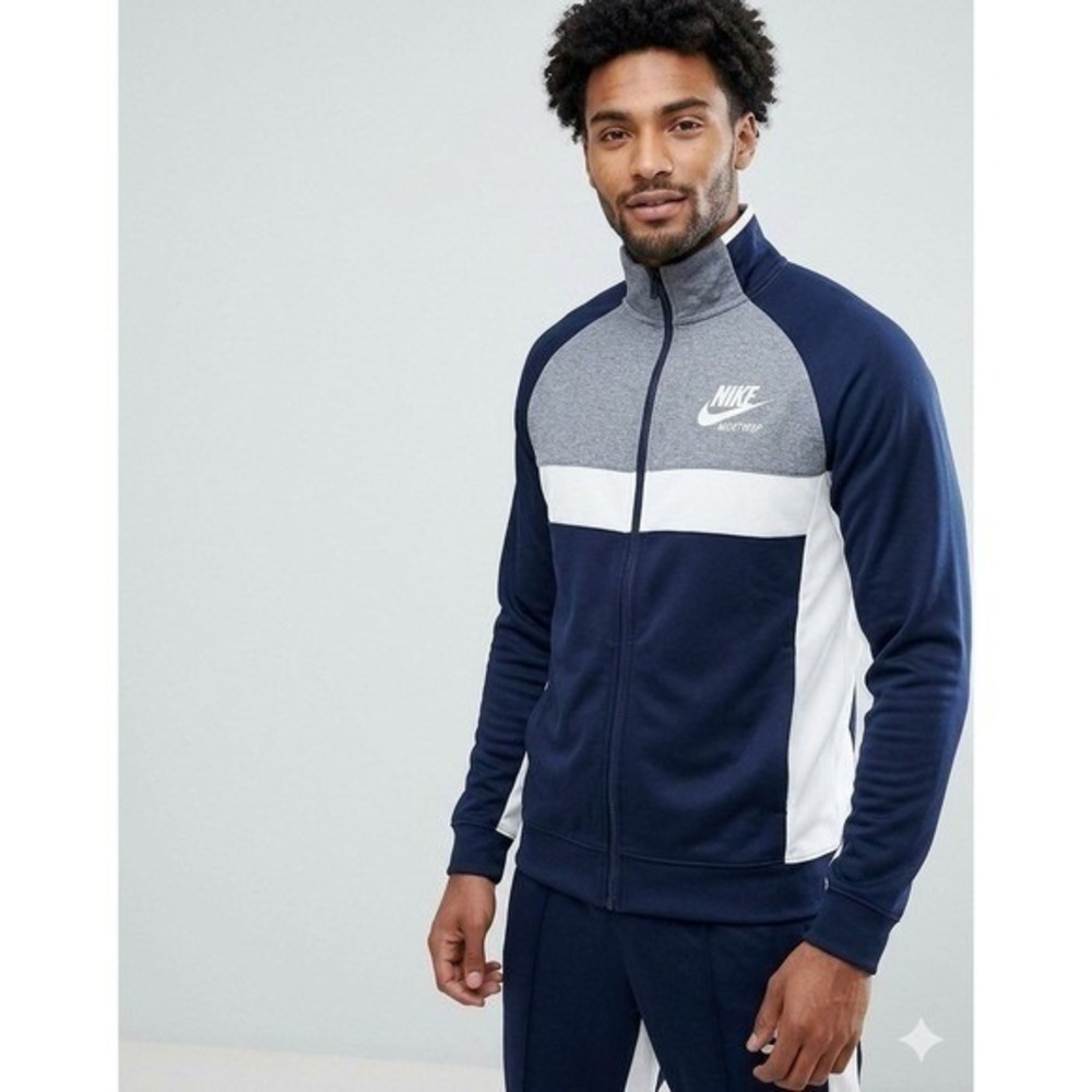 Nike Track Jacket Mens Small Navy Blue Grey Colorblock Athletic Sporty Zip Retro